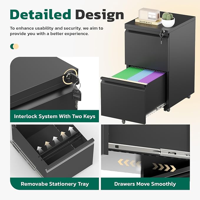 Greenvelly 2 Drawer Mobile File Cabinet - Image 4