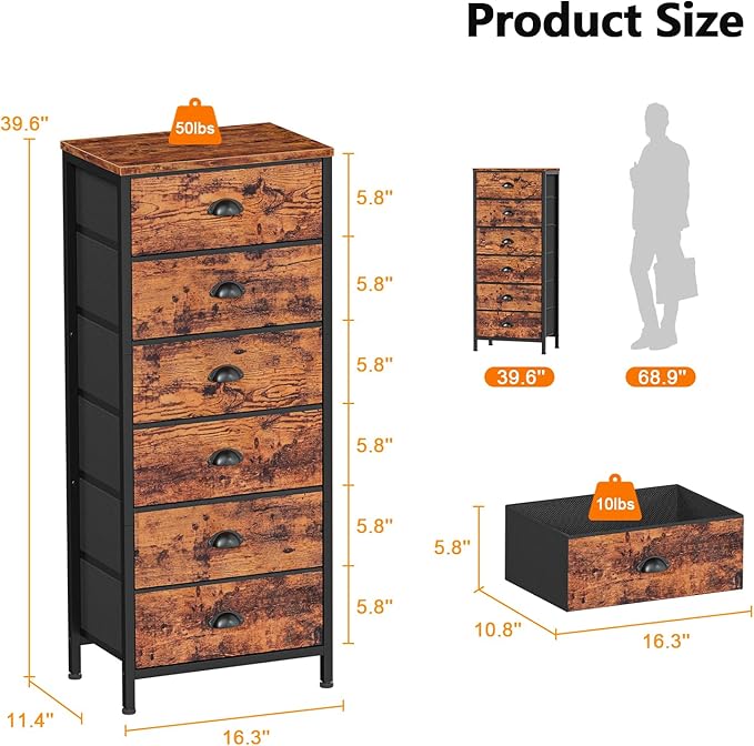 Furnulem Tall Dresser with 6 Drawers, Vertical End Table and Nightstand - Image 3