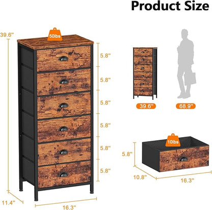 Furnulem Tall Dresser with 6 Drawers, Vertical End Table and Nightstand - Image 3