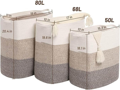 Tall Laundry Basket With Handles, Woven Cotton Rope Big Laundry Hamper Sorters - Image 7