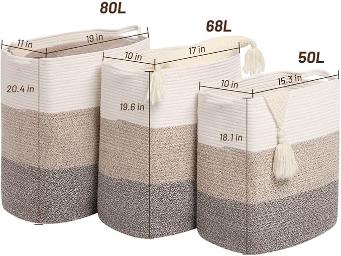 Tall Laundry Basket With Handles, Woven Cotton Rope Big Laundry Hamper Sorters - Image 4