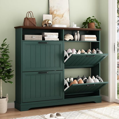 Shoe Storage Cabinet with 4 Flip Drawers, Narrow Slim Shoe Organizer by WINWY