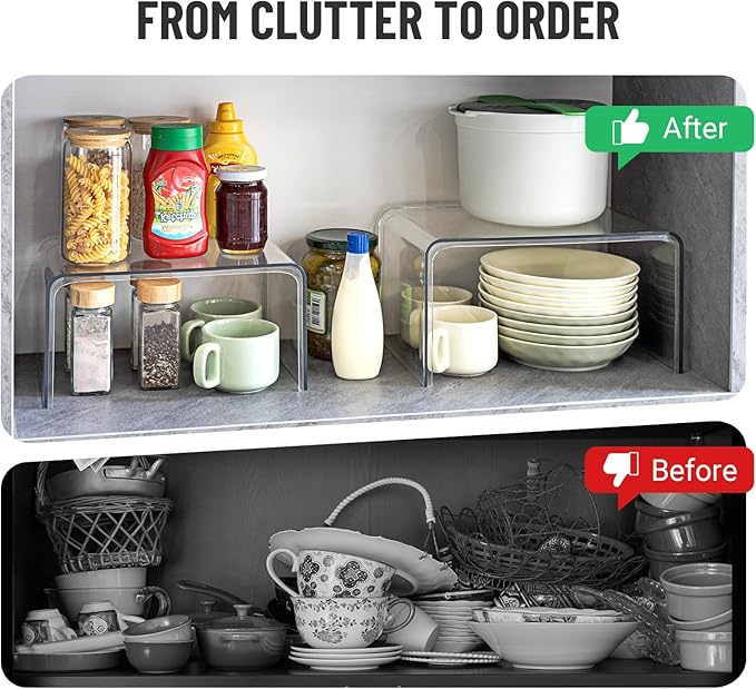 Bobomoment Clear Cabinet Organizer, Stackable Shelf Organizer Set of 2 | - Image 4