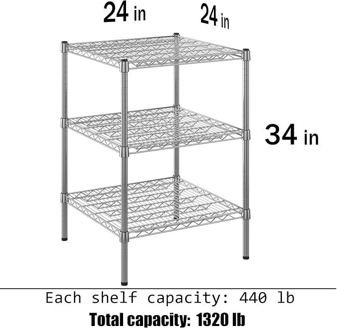 24" Deep x 24" Wide x 34" Height Wire Shelving Kit | 3-Tier | NSF Commercial - Image 3
