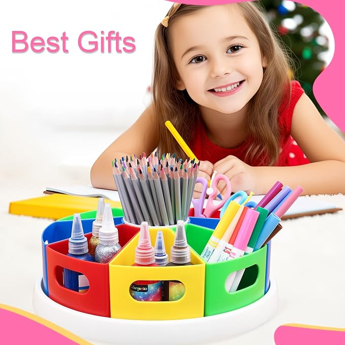 360 Degree Rotating Kids Desk Organizer, Colorful Art Supply Storage and - Image 6