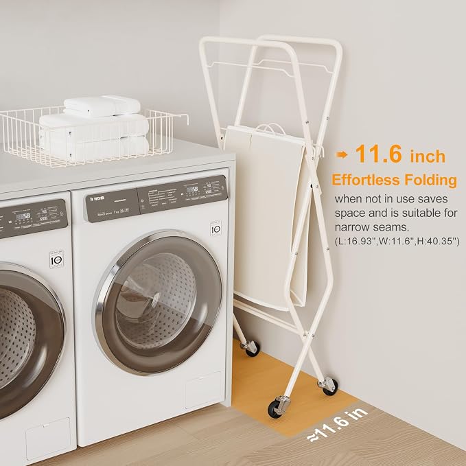Laundry Basket with Wheels:88L Rolling Laundry Cart Foldable Metal Frame Dirty - Image 6
