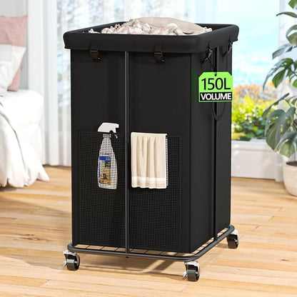 150L Laundry Hamper with Wheels, Rolling Laundry Basket with Metal Frame and by OLLDIDE