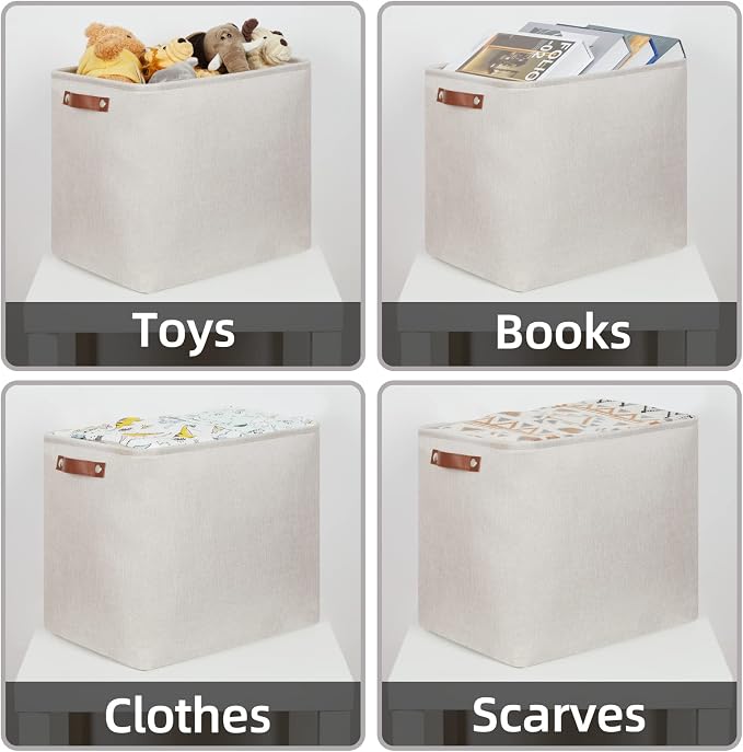 HNZIGE Collapsible Canvas Linen Storage Basket, Large Fabric Cloth Baskets - Image 3