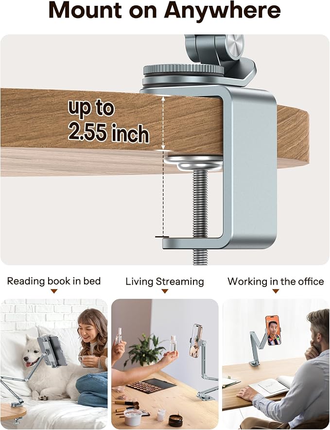 OMOTON Adjustable Tablet Stand for iPad, Desk Phone Holder for Bed - Image 2