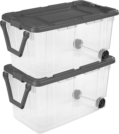 160-Quart Wheeled Stackable Storage Bin, Heavy-Duty Clear Plastic Container by Unknown