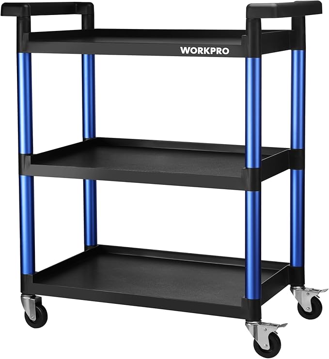 WORKPRO 3-Tier Service Utility Cart, 400LBS Plastic Rolling Cart by WORKPRO