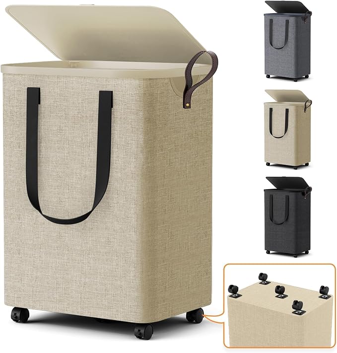 Laundry Basket with 5 Wheels, Tall Dirty Laundry Hamper, Rolling Laundry Basket by Unknown