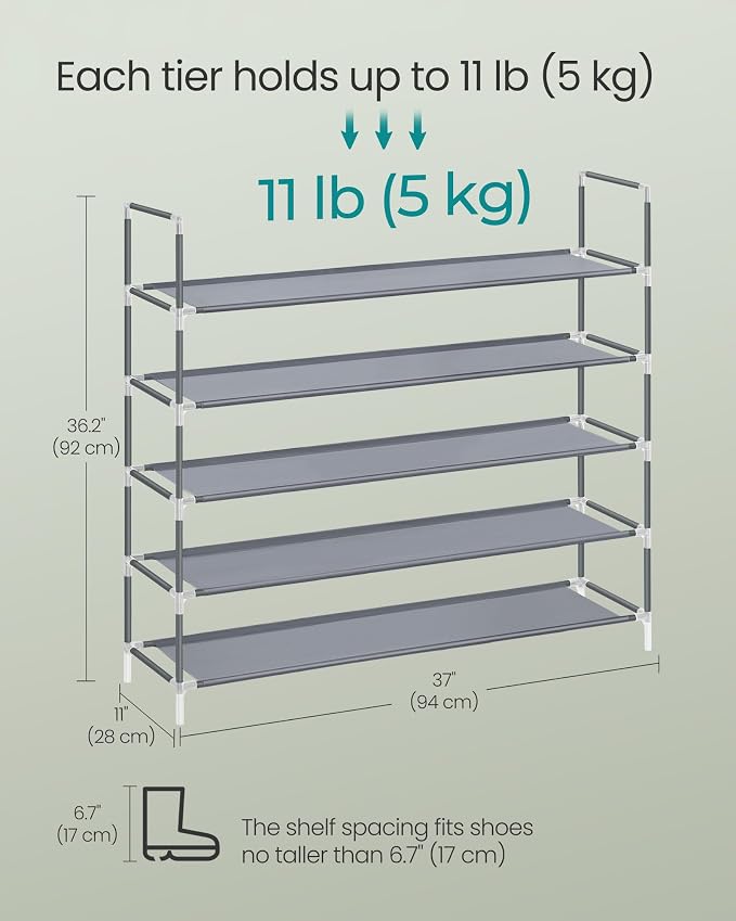 SONGMICS 5-Tier Shoe Rack, Shoe Storage - Image 3
