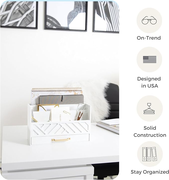 BLU MONACO | White Wooden Desk Organizer & Mail Organizer - Image 4