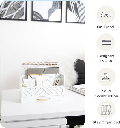 BLU MONACO | White Wooden Desk Organizer & Mail Organizer - Image 4