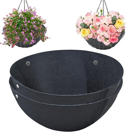 2PCS 12 Inch Round Hanging Basket Liner Fabric Non-Woven Planter Black Felt by Emsiok