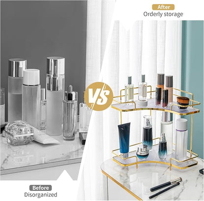 Seoneiro 2 Tier Corner Bathroom Counter Organizer, Cosmetic Skincare Organizer - Image 3