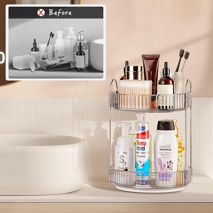 360 Rotating Makeup Organizer, 2 Tier Lazy Susan Bathroom Counter Organizer - Image 2