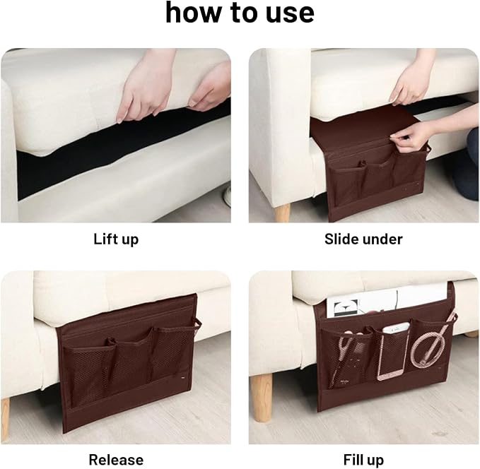 Bedside Storage Organizer with 4 Pockets, Bedside Caddy, Remote Control Holder - Image 6
