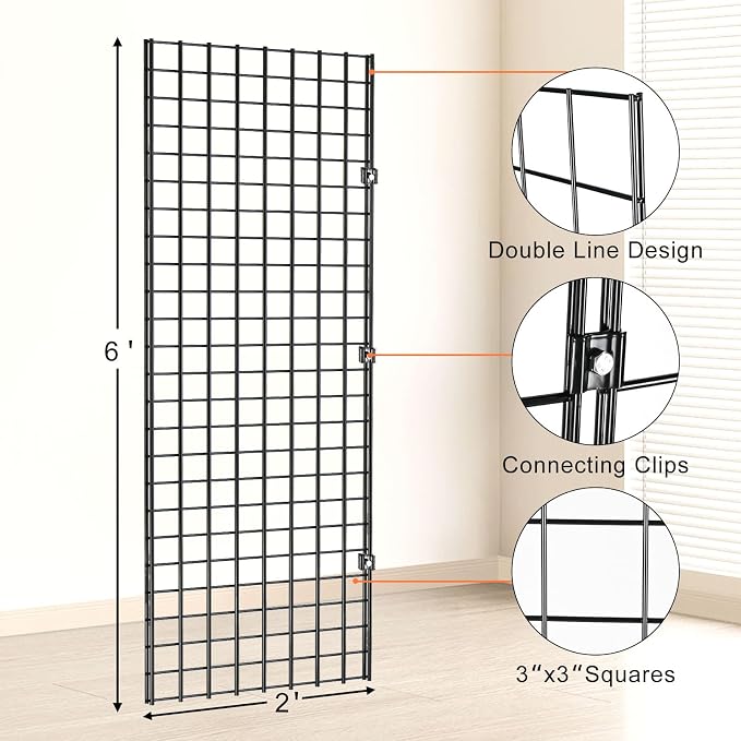 2' x 6' Black Gridwall Panels, Commercial & Home Wall Grid Display - Image 3