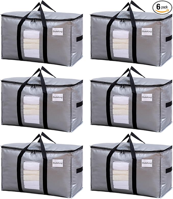 TAILI Extra Large Moving Bags, 6 Pack Silver Heavy Duty Totes by TAILI