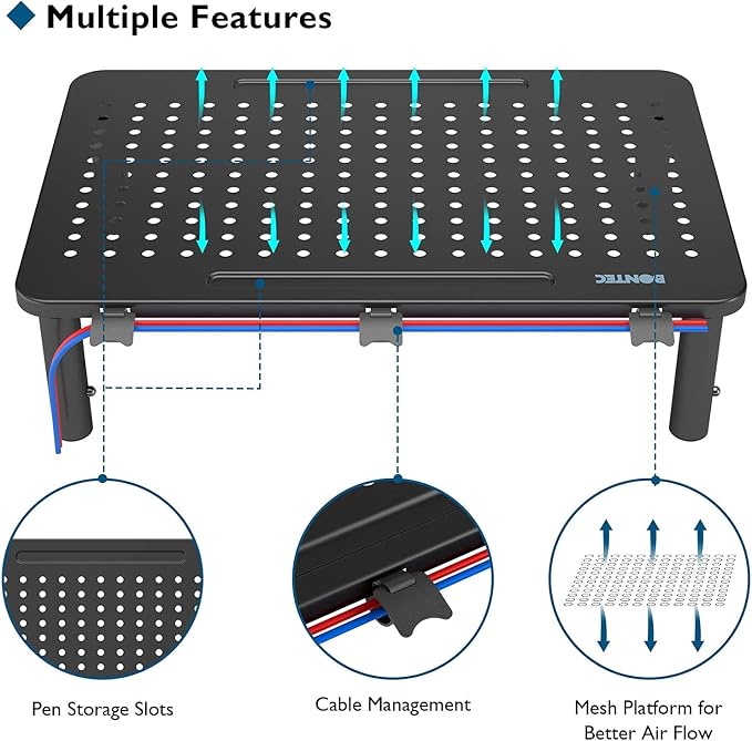 BONTEC 2 Pack 3 Height Adjustable Monitor Stand Riser - Image 4