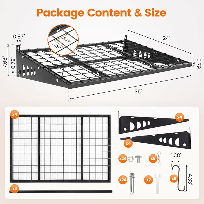 Garage Shelving 2x3ft 4-Pack, Garage Storage Rack 24"x36" Metal Shelves Black - Image 2