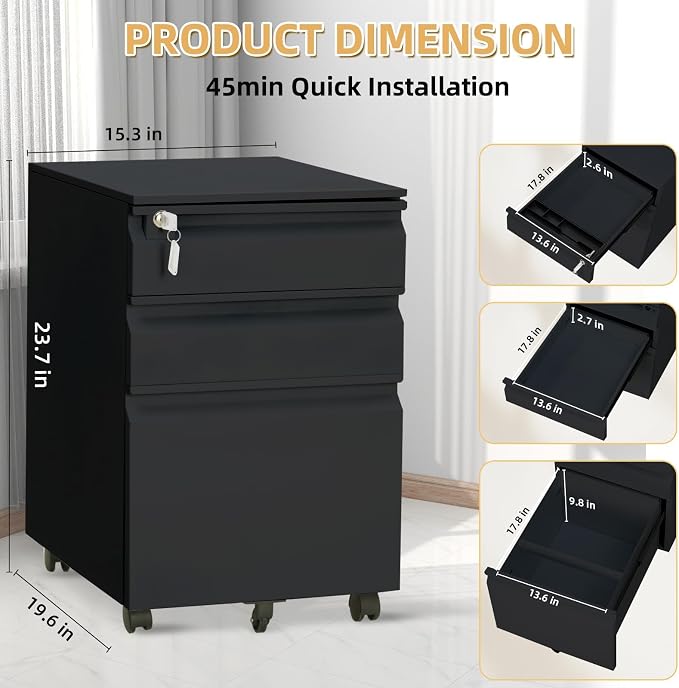 Garvee Mobile Filing Cabinet 3 Drawer, Under Desk File Cabinet - Image 3