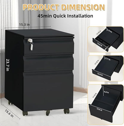 Garvee Mobile Filing Cabinet 3 Drawer, Under Desk File Cabinet - Image 3