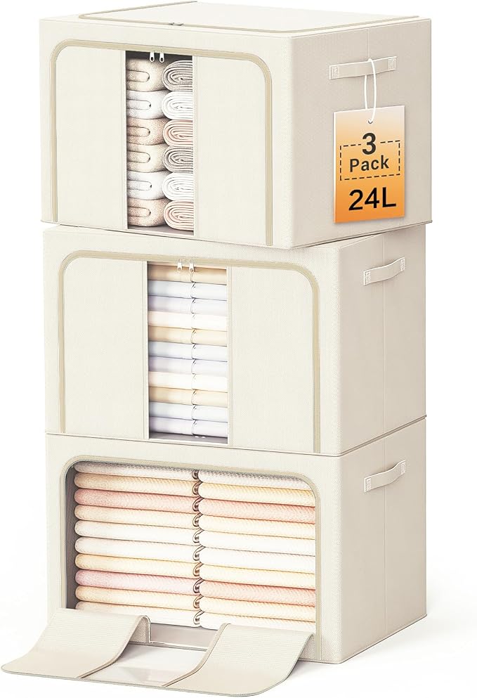 Clothes Storage Bins with Metal Frame, Foldable Clothes Organizers Storage by LeArex