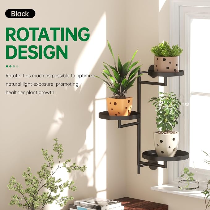 Rotating Window Wall Plant Shelves Stand Holder, 3 Tiered Metal Floating Plant - Image 2
