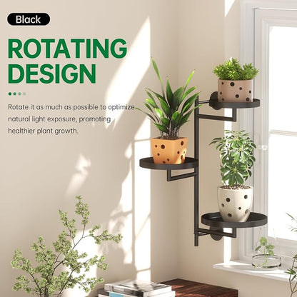 Rotating Window Wall Plant Shelves Stand Holder, 3 Tiered Metal Floating Plant - Image 2