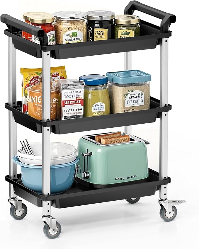 3 Tier Rolling Cart, Plastic Utility Cart by ONCUPID