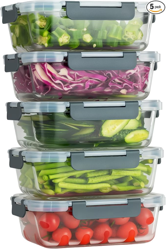 5 PACK 36 oz Glass Meal Prep Containers, Glass Food Containers by Unknown