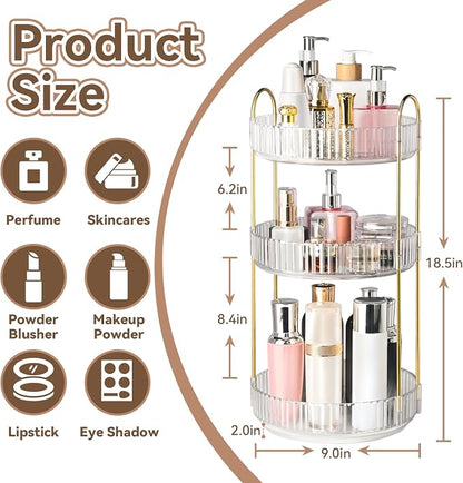 360° Rotating Makeup Organizer for Vanity, 3 Tier Perfume Organizers - Image 3
