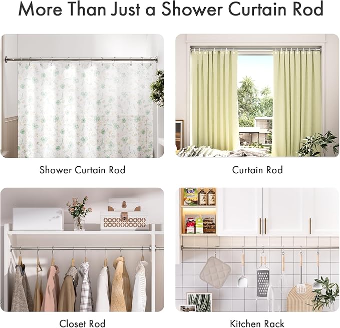 AmazerBath Nickel Spring Tension Shower Curtain Rod 31-75 Inches, 1 Inch - Image 7