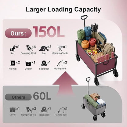 29.3" Collapsible Wagon Cart, 150L Heavy Duty Folding Utility Wagon - Image 5