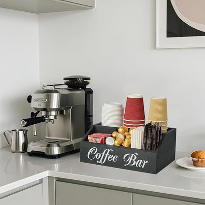 Coffee Bar Accessories Organizer 5 Compartment Wood Countertop Storage | - Image 7
