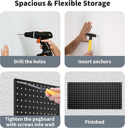 Pegboard Wall Organizer 4 PCS 24" x 12" Black Peg Board Metal Pegboard Panels - Image 7