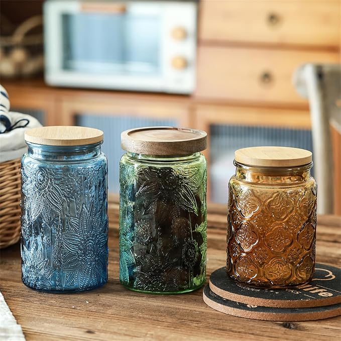 ANSQU Set of 2 Vintage Blue Glass Storage Jars - Image 5