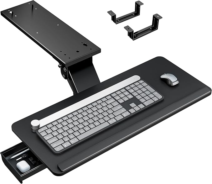 Keyboard Tray Under Desk with Storage Drawer, Height Adjustable Keyboard Tray by Pegzone