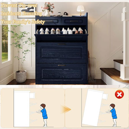 ODUWA Shoe Cabinet with 3 Flip Drawers and 2 Storage Drawers, Shoes Organizer - Image 7