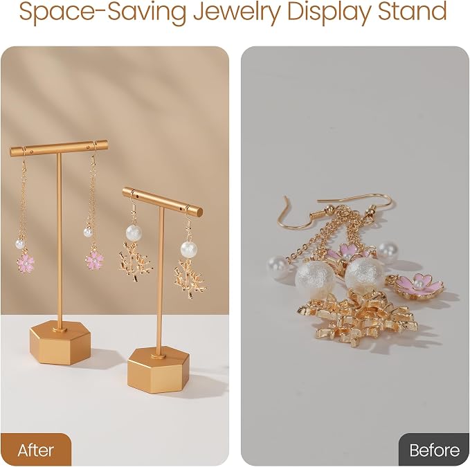 Metal Earring Stand Display Hexagon Base Earring T Bar Display Necklace - Image 4