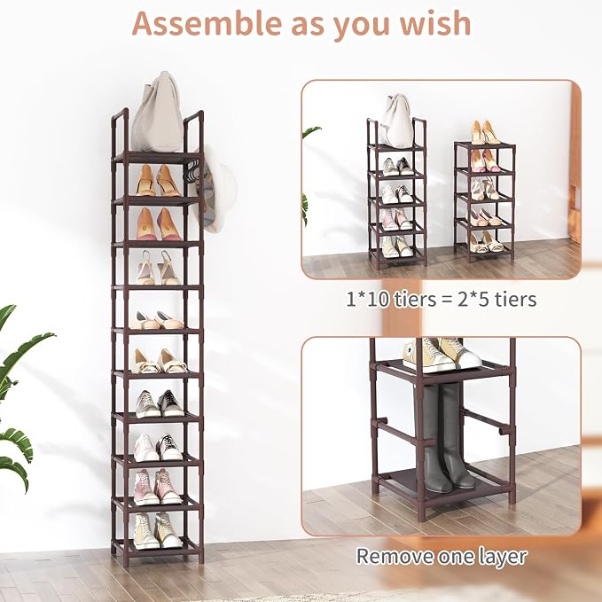 LANTEFUL Tall Shoe Rack 10-Tier Narrow Shoe Shelf Storage - Image 5