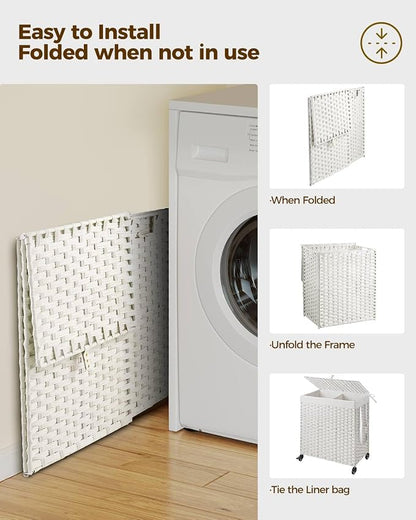 Greenstell Laundry Hamper with Wheels, No Install Needed, 110L Divided - Image 8