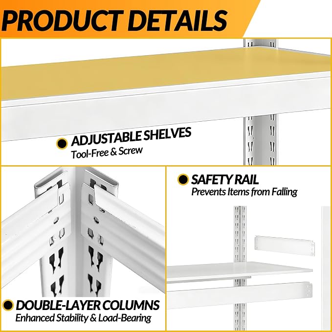 Metal Garage Storage Shelves Heavy Duty Shelving Unit 3 Tier White Adjustable - Image 5