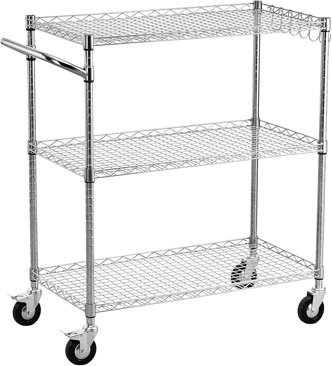 VEVOR Kitchen Utility Cart, 3 Tier Heavy Duty Adjustable Wire Storage Rack - Image 9