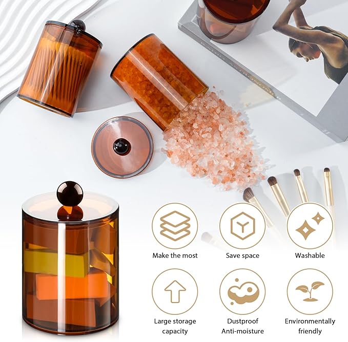 2 Pack Qtip Holder, Canister Apothecary Jar Set, Bathroom Jars - Image 3