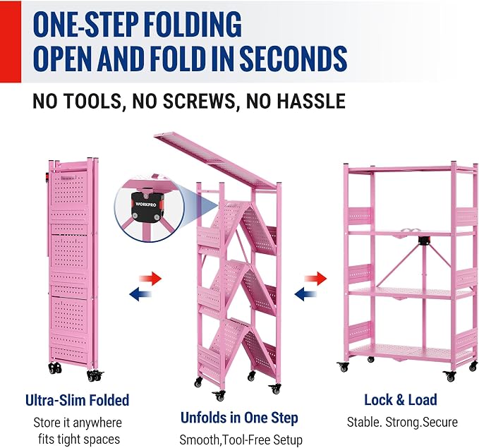WORKPRO 4-Tier Folding Shelf, No-Assembly Metal Storage Rack - Image 5