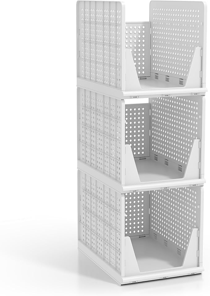 Sorbus Stackable Shelf Organizer Baskets – Plastic Closet Organizer - Image 8